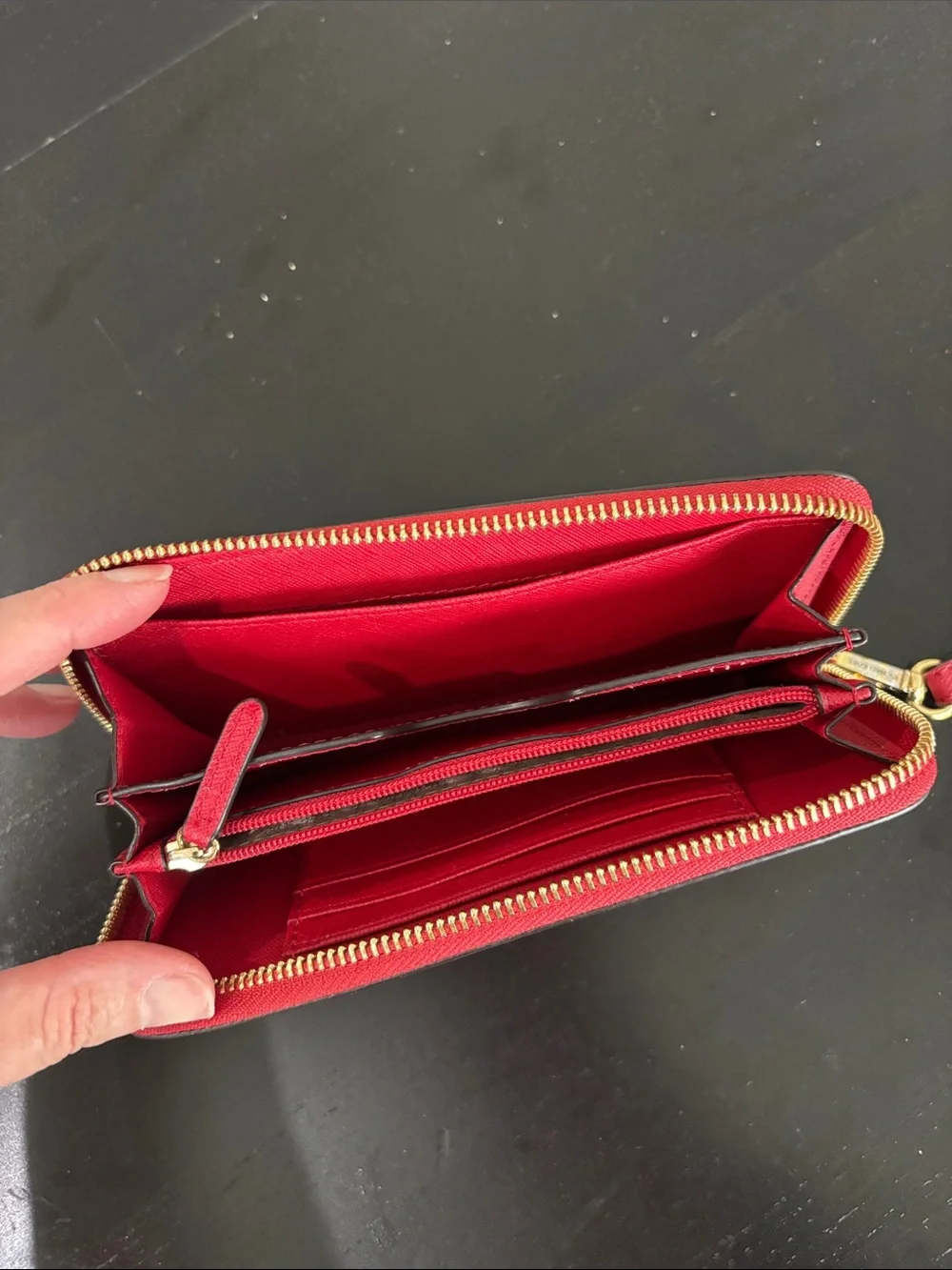 Michael Kors Red Leather Zip Around Wristlet with Gold Hardware